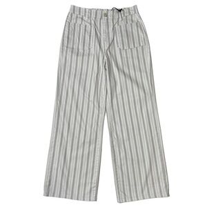{OAT New York} "High Rise Baby Wide Ankle" Off White Gray Stripe Khakis Pants